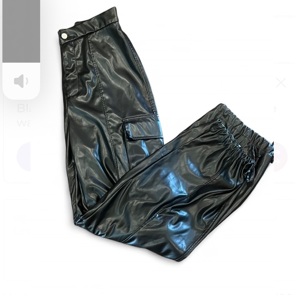 Fashion Nova Shiny Black Cargo Wide Leg Pants - Picture 7 of 13
